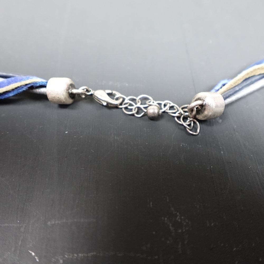 Boho Silver Tone Filigree Dangle Pendant Multi Strand Cord Necklace - Picture 5 of 8